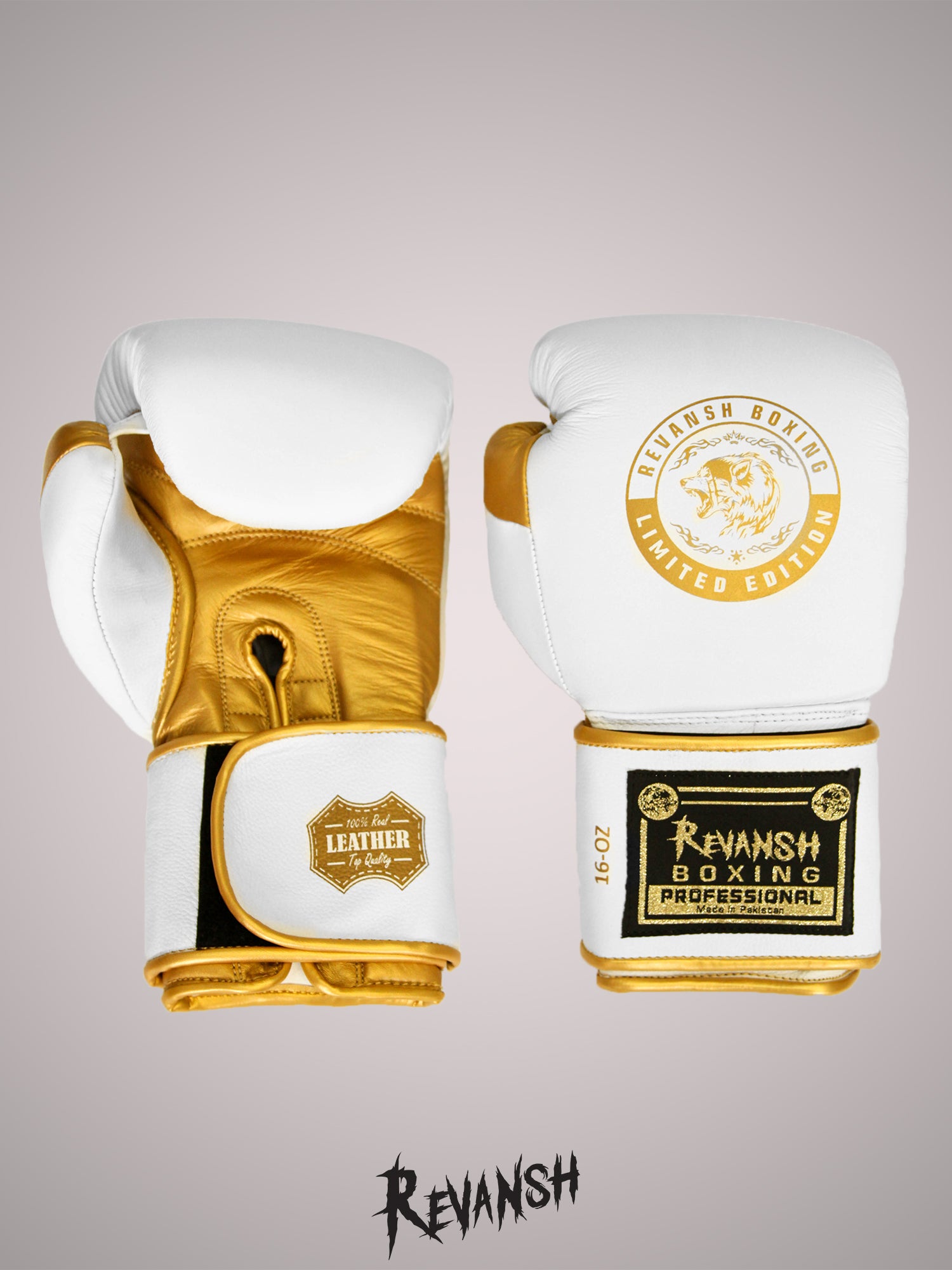 Boxing gloves REVANSH PRO Gold, BGL001WEGN, white-gold, genuine leather