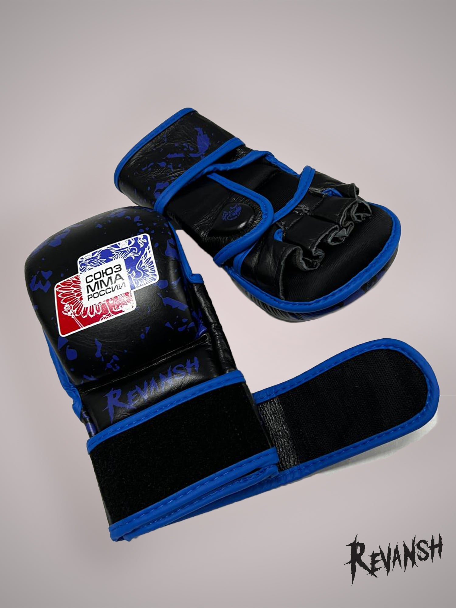 Gloves HYBRID REVANSH MMA UNION OF RUSSIA, black-blue, leather