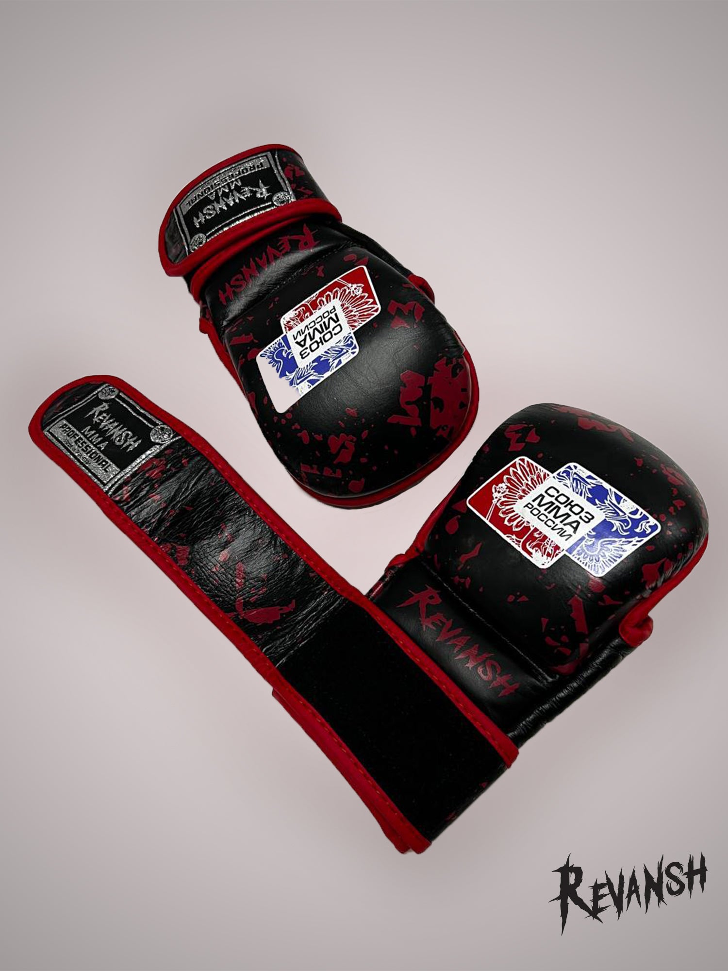 Gloves HYBRID REVANSH MMA UNION OF RUSSIA, black-red, leather