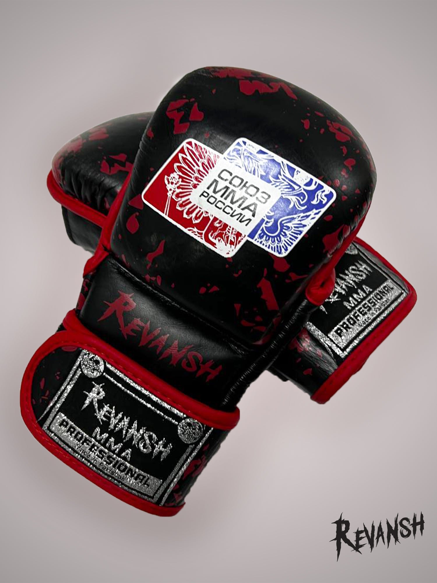 Gloves HYBRID REVANSH MMA UNION OF RUSSIA, black-red, leather