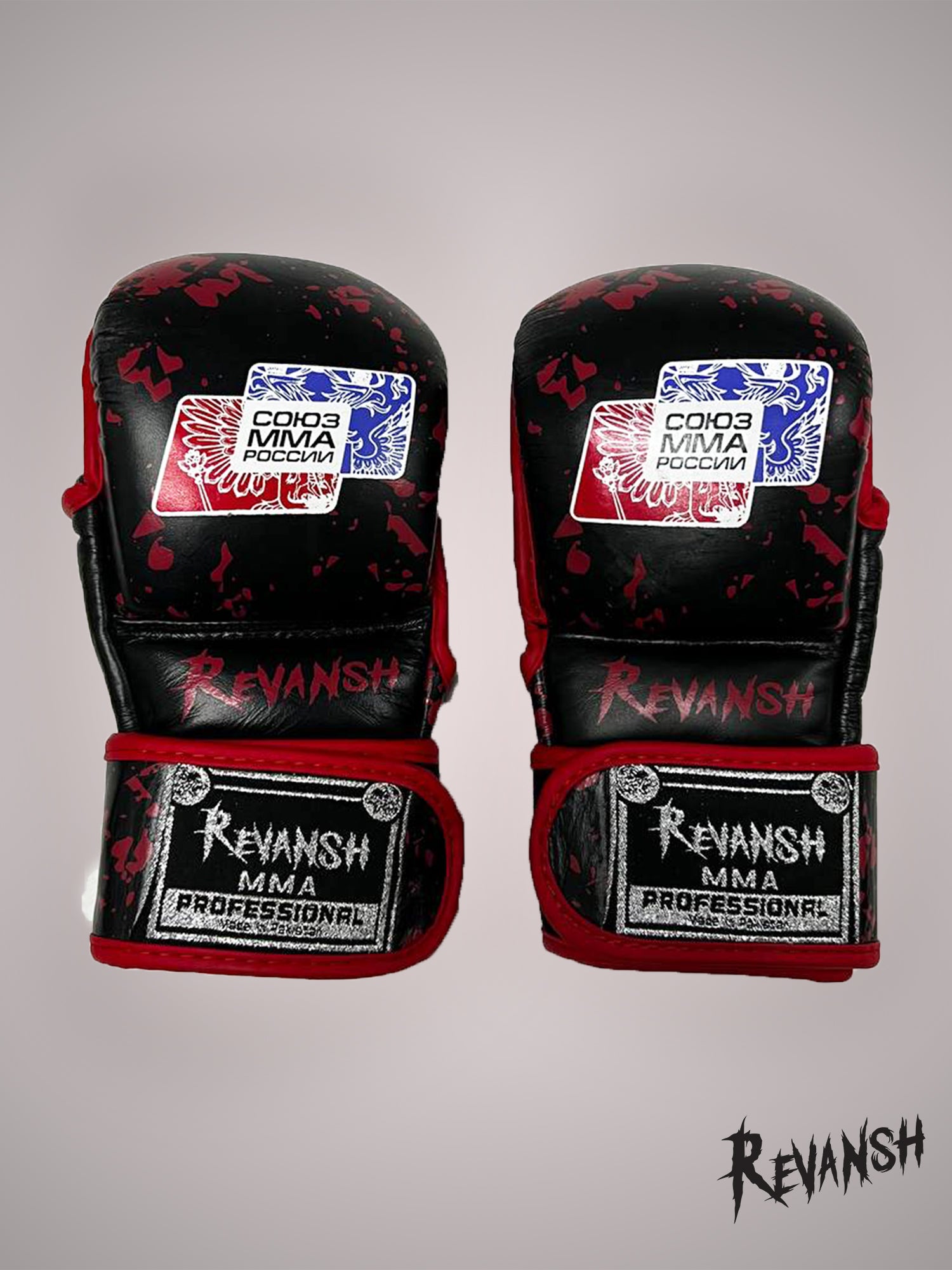 Gloves HYBRID REVANSH MMA UNION OF RUSSIA, black-red, leather