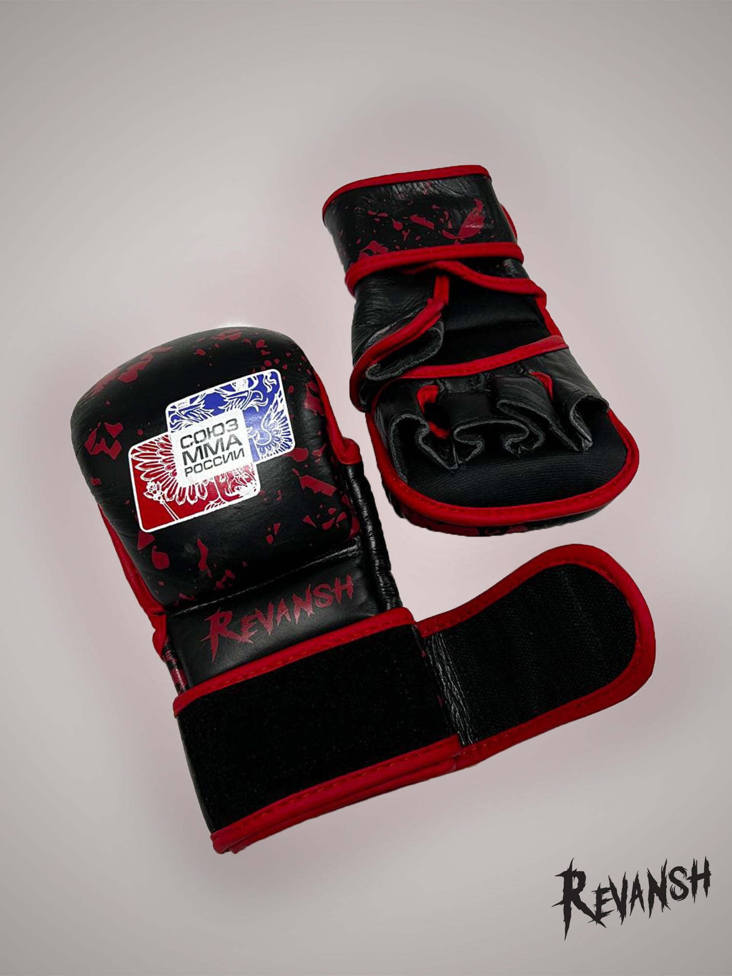 Gloves HYBRID REVANSH MMA UNION OF RUSSIA, black-red, leather