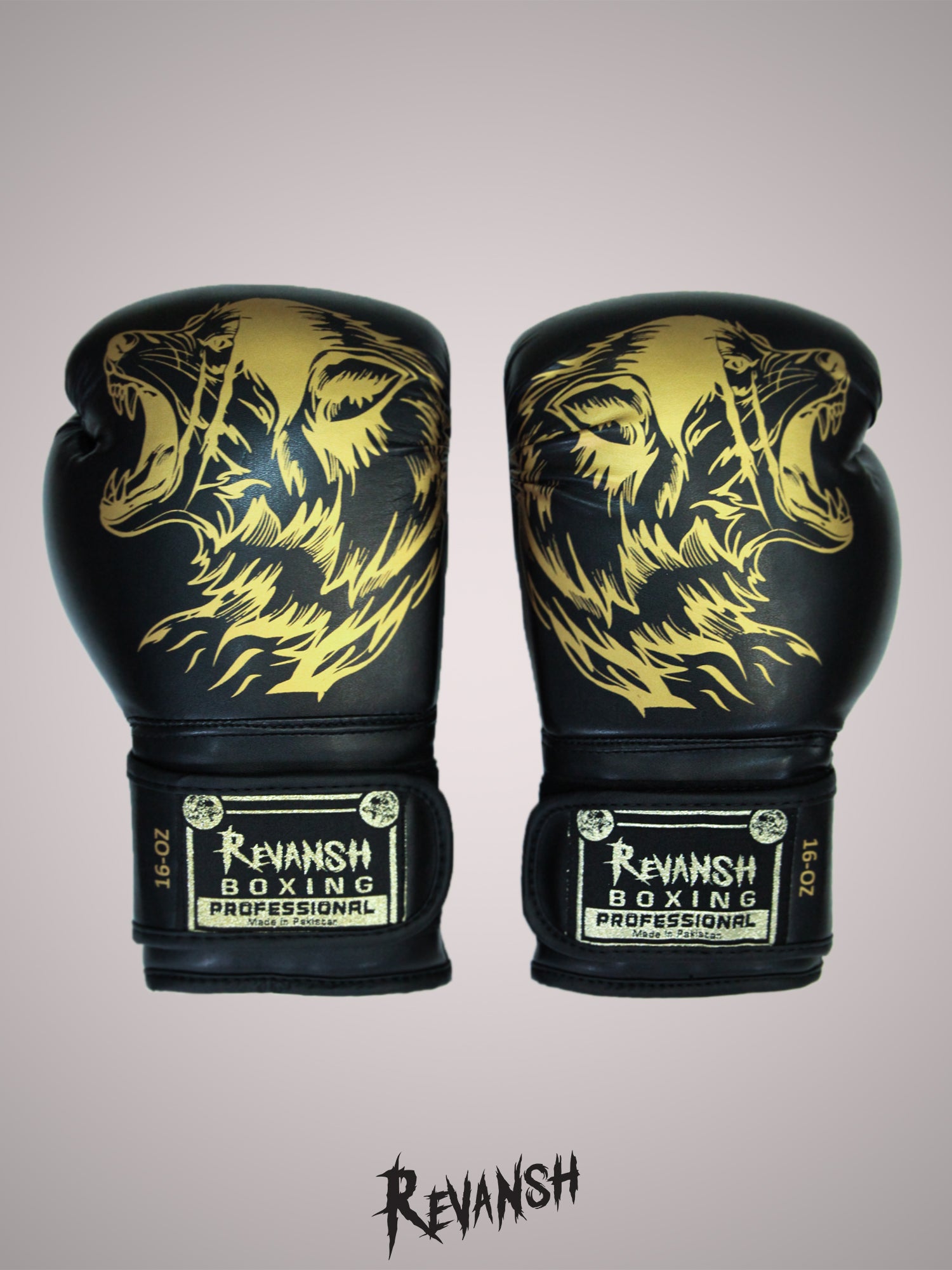 REVANSH boxing gloves, children's, black and gold
