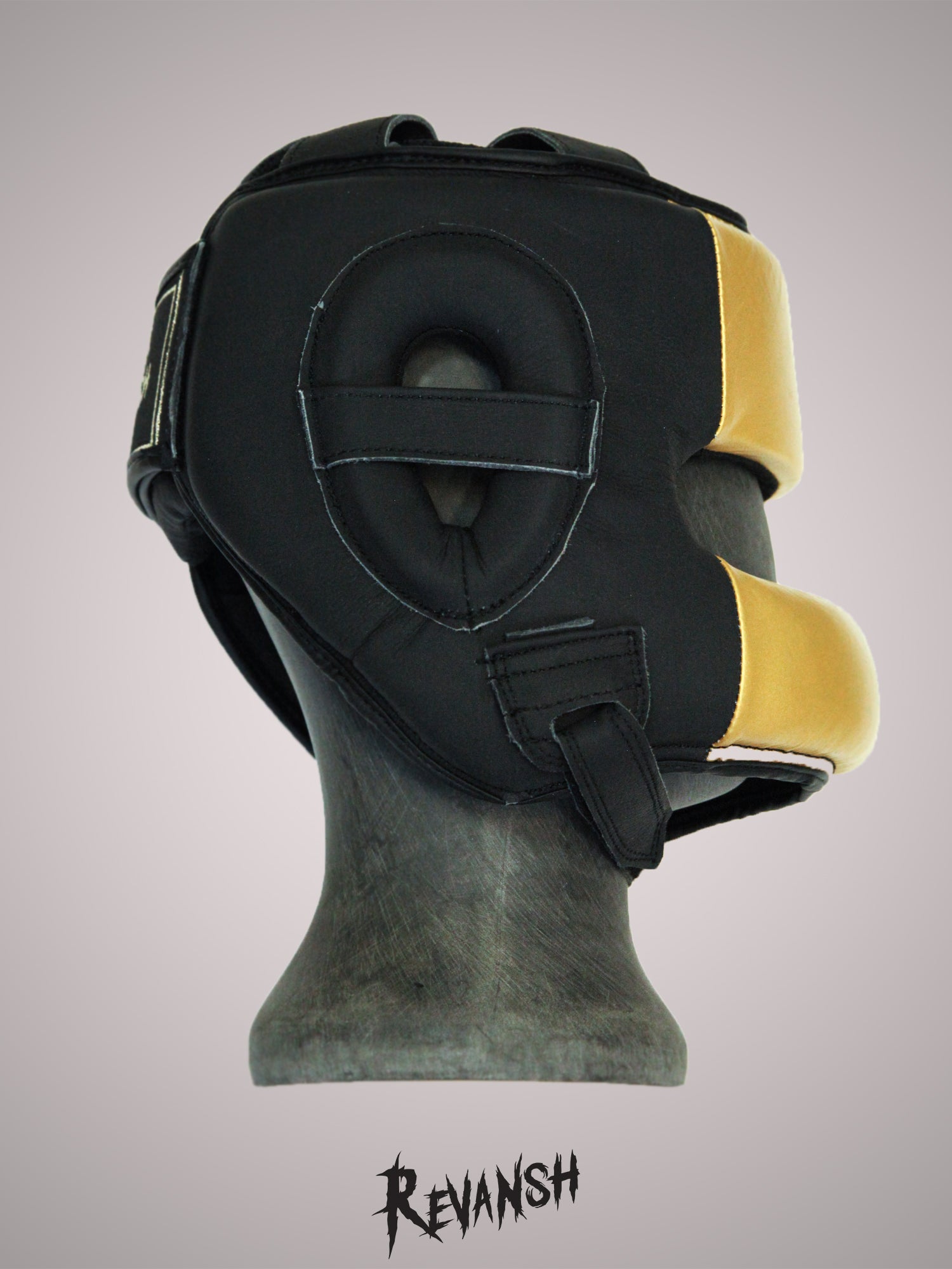 Bumper helmet, HGD004BLGN, black and gold, leather