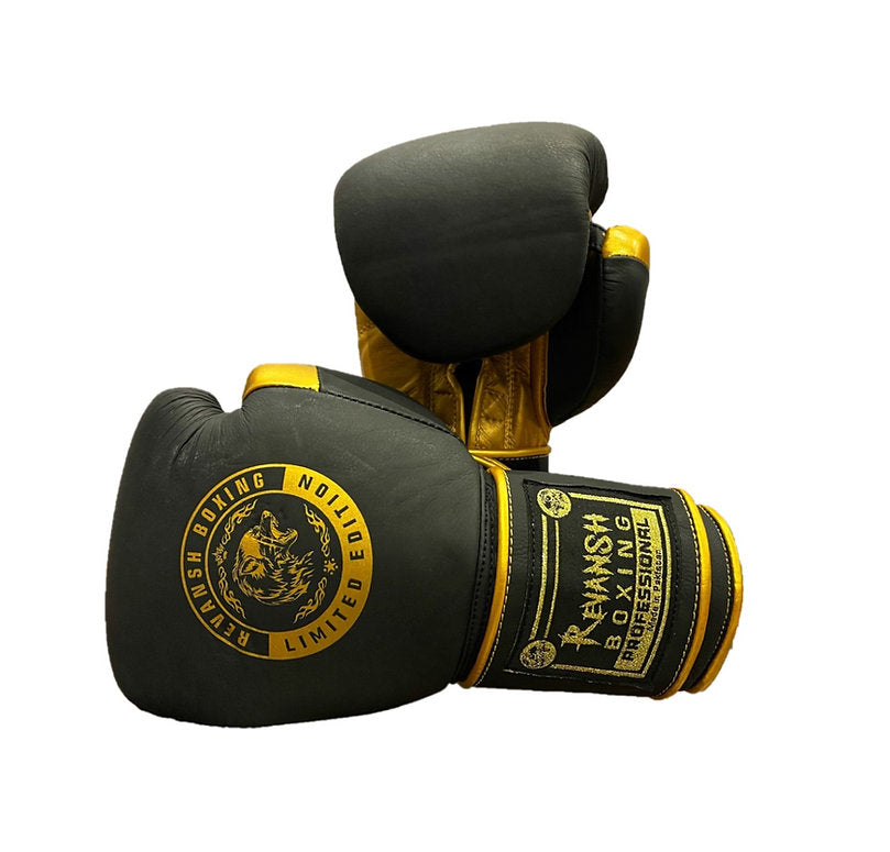 Boxing gloves REVANSH PRO Gold, BGL001, black and gold, genuine leather