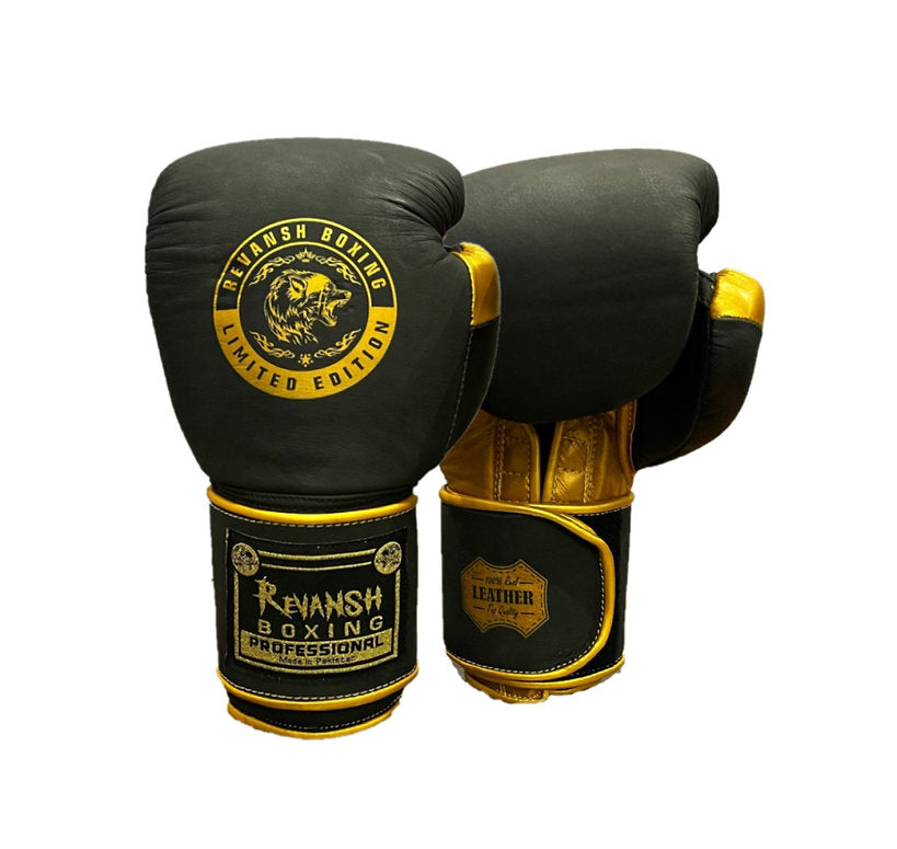 Boxing gloves REVANSH PRO Gold, BGL001, black and gold, genuine leather