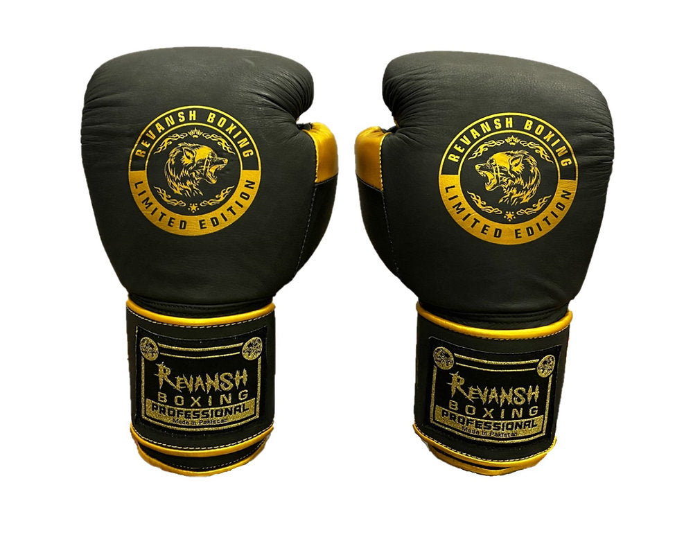 Boxing gloves REVANSH PRO Gold, BGL001, black and gold, genuine leather