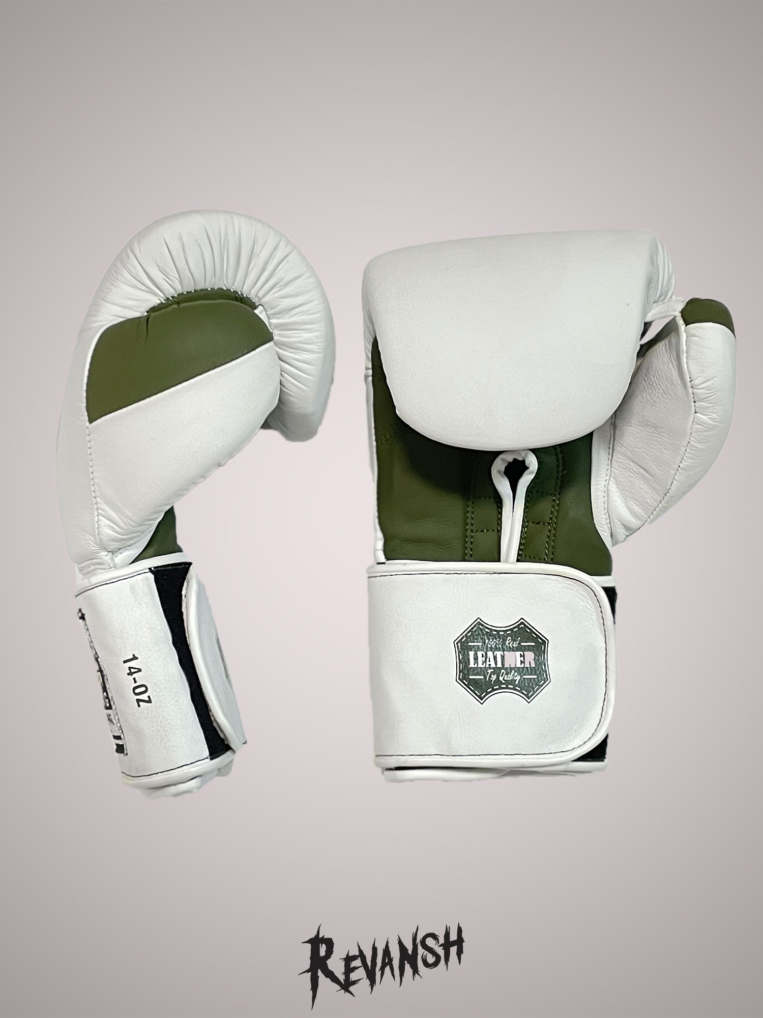 Boxing gloves REVANSH, white-khaki, genuine leather Article: BGL026WEGR