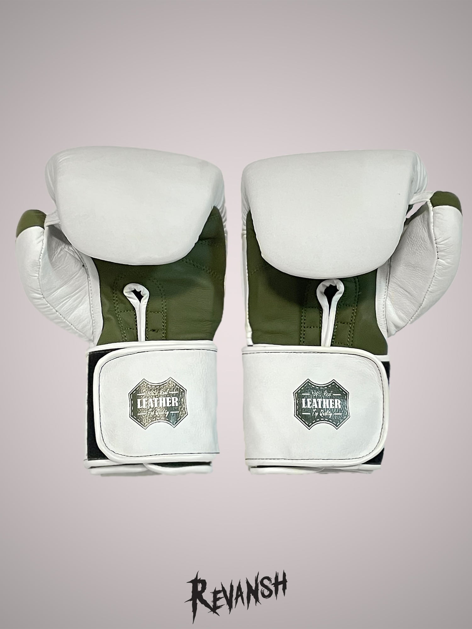 Boxing gloves REVANSH, white-khaki, genuine leather Article: BGL026WEGR