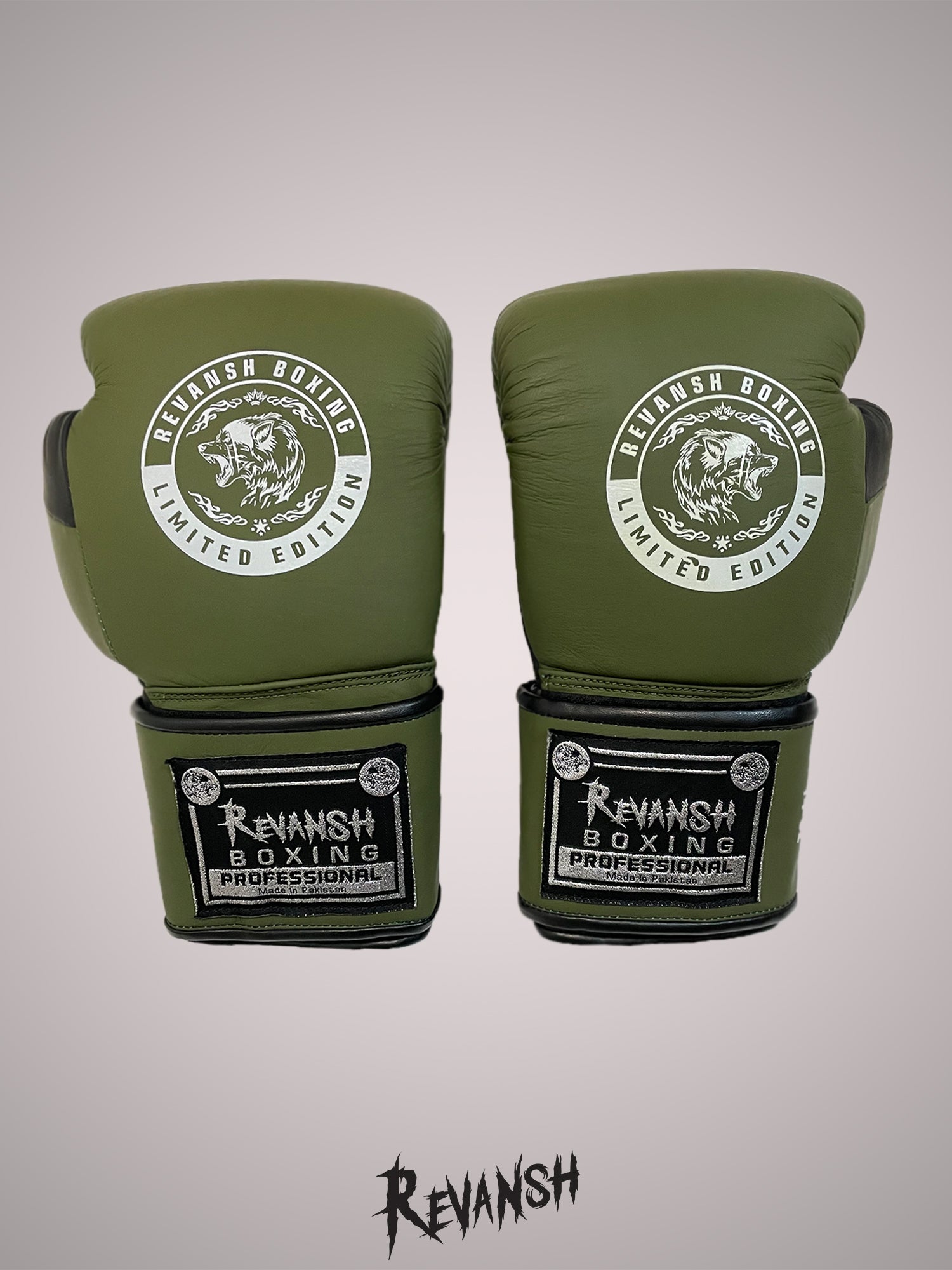 Boxing gloves REVANSH, khaki-black, genuine leather, BGL028GRBK