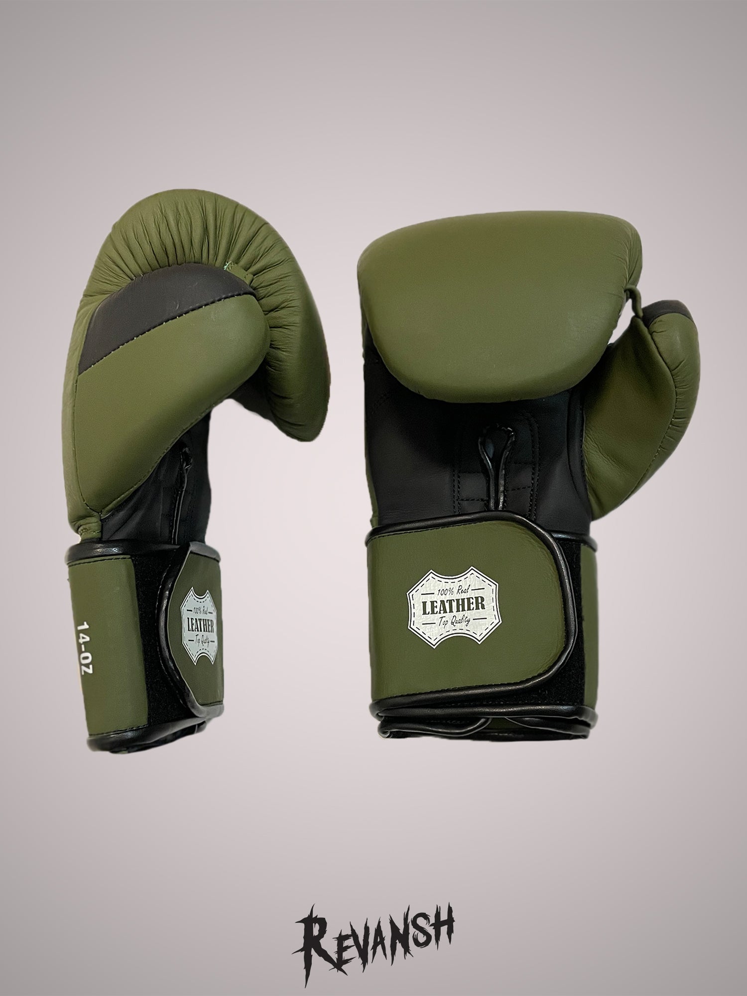 Boxing gloves REVANSH, khaki-black, genuine leather, BGL028GRBK