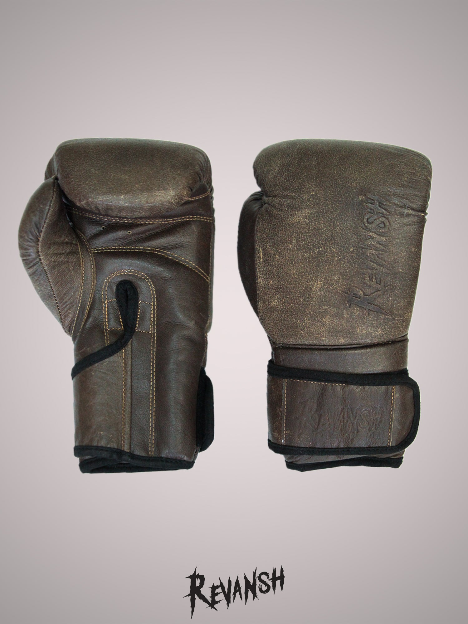 Boxing gloves RETRO, With Embossed Logo , brown, genuine leather