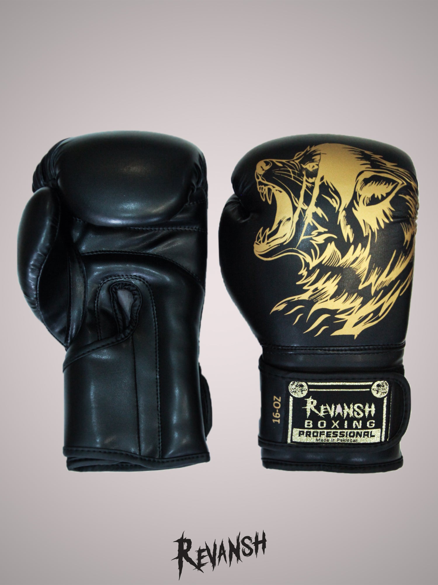 REVANSH boxing gloves, children's, black and gold