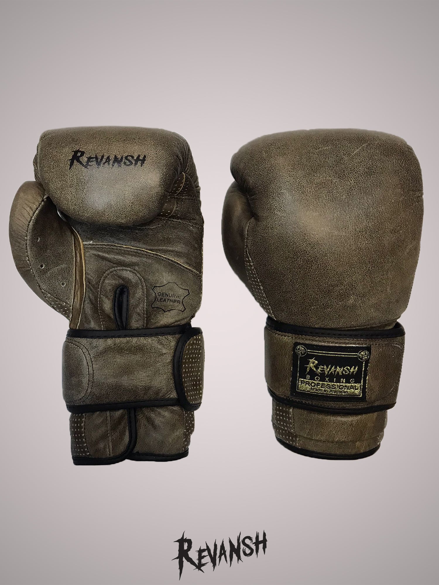 Boxing gloves REVANSH, Cracker, Grey & brown, genuine leather