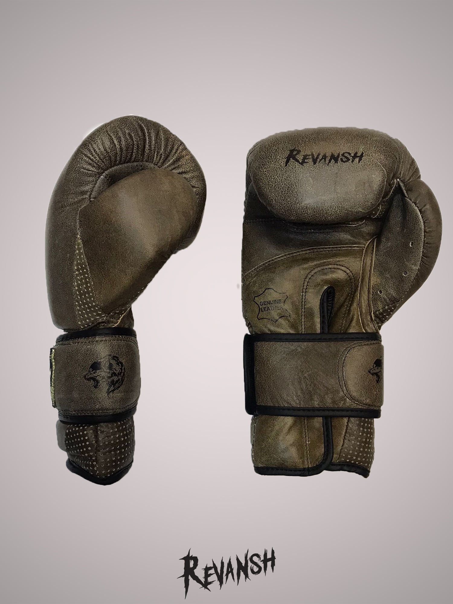 Boxing gloves REVANSH, Cracker, Grey & brown, genuine leather