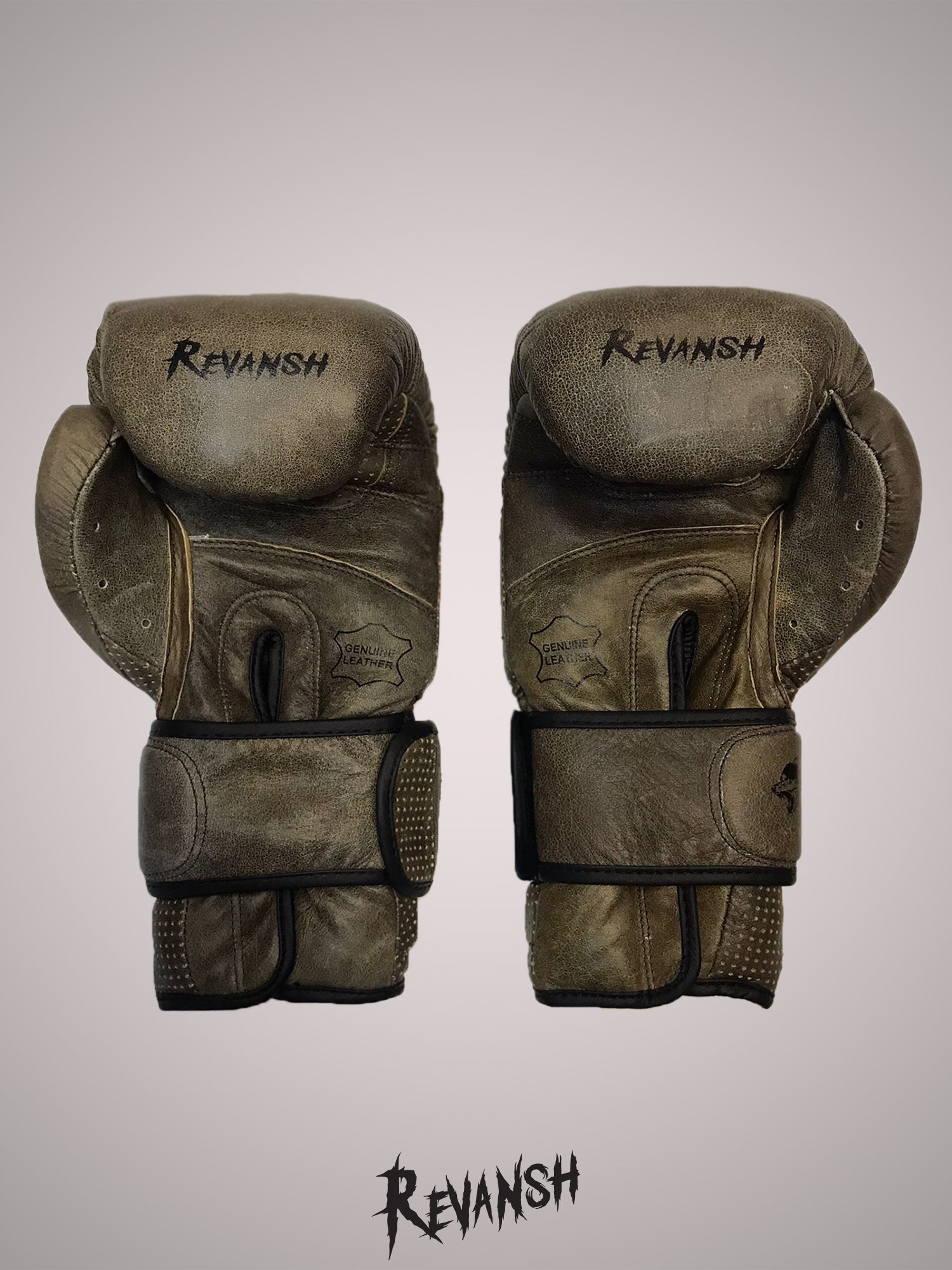 Boxing gloves REVANSH, Cracker, Grey & brown, genuine leather