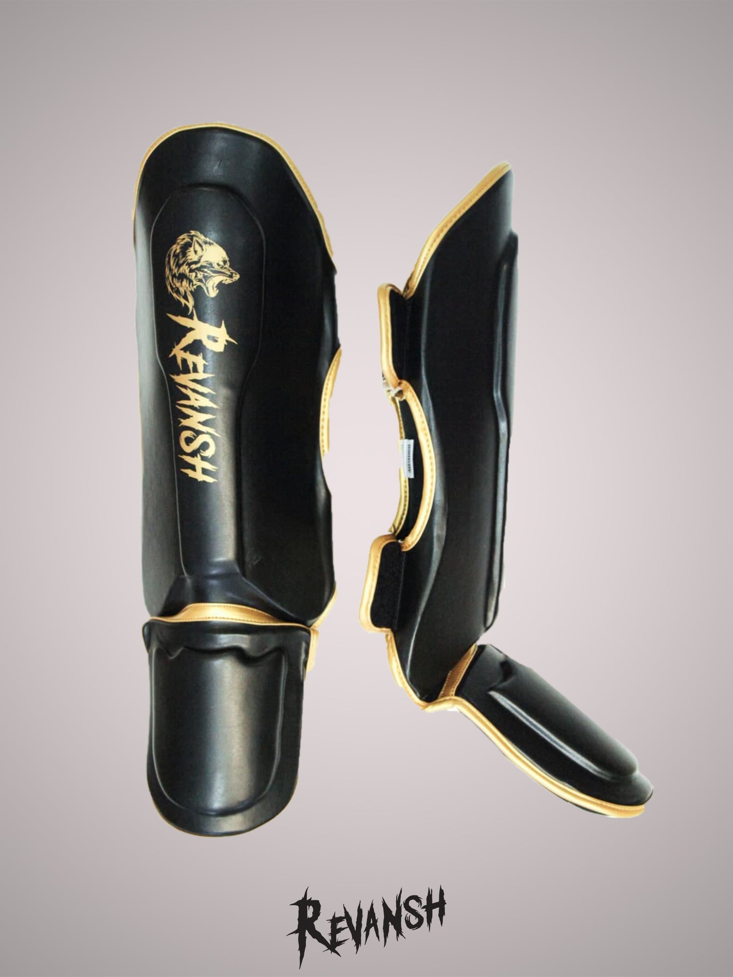 REVANSH shin and foot protection, black, artificial leather