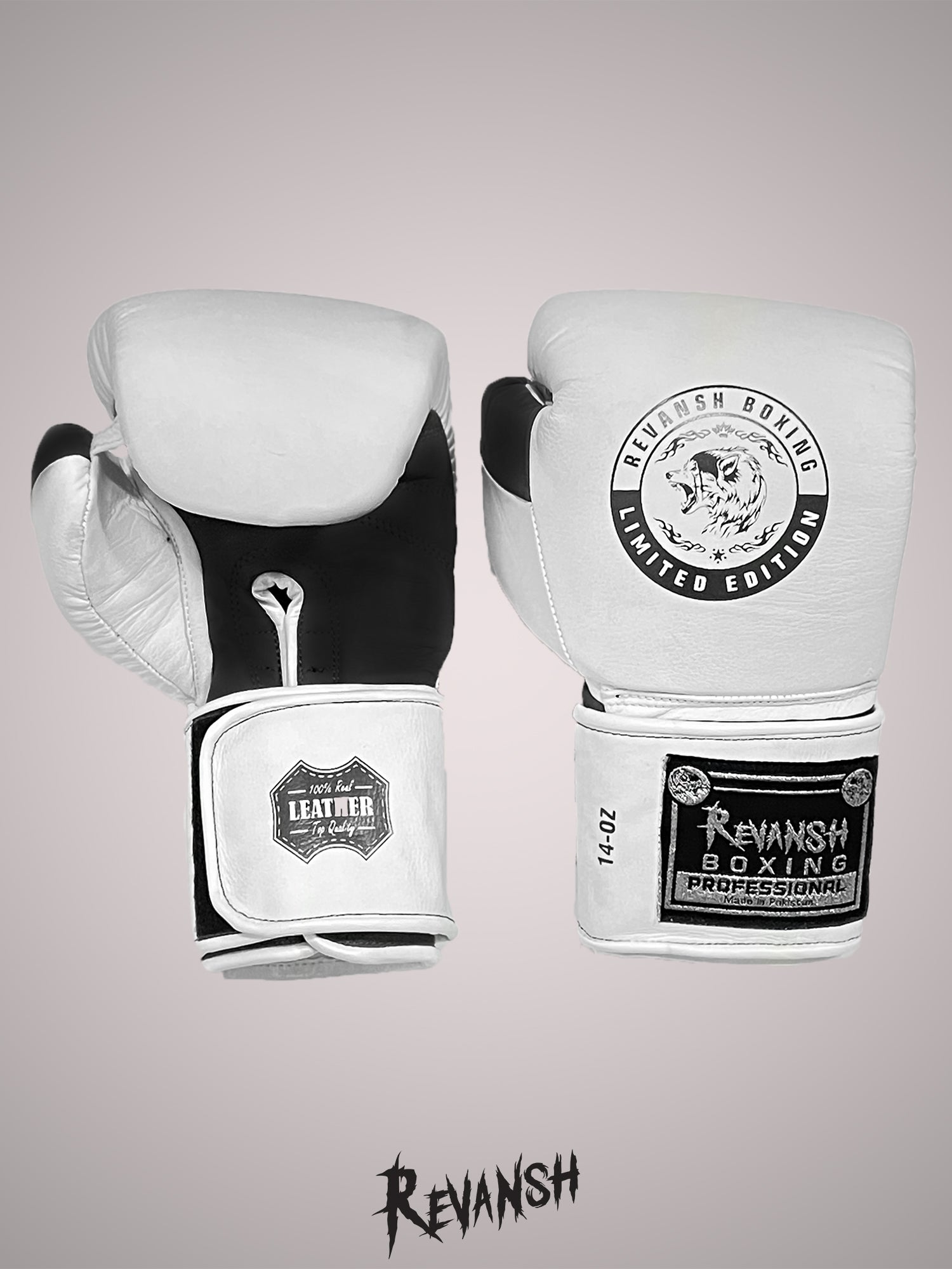 Boxing gloves REVANSH PRO, BGL001, Black & white, natural