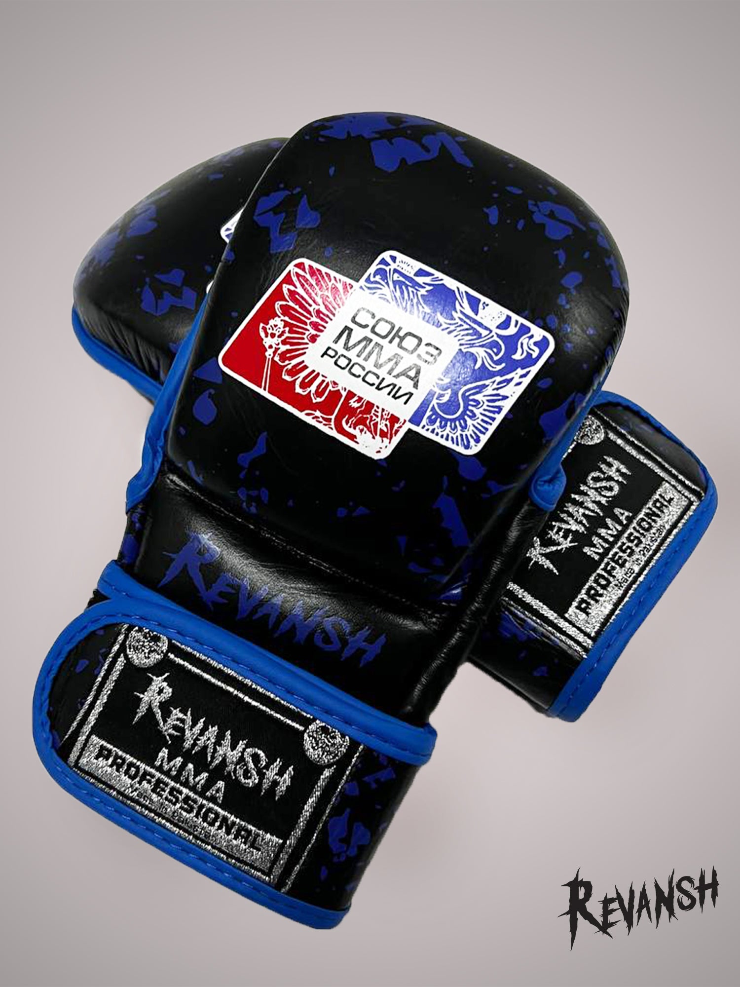 Gloves HYBRID REVANSH MMA UNION OF RUSSIA, black-blue, leather
