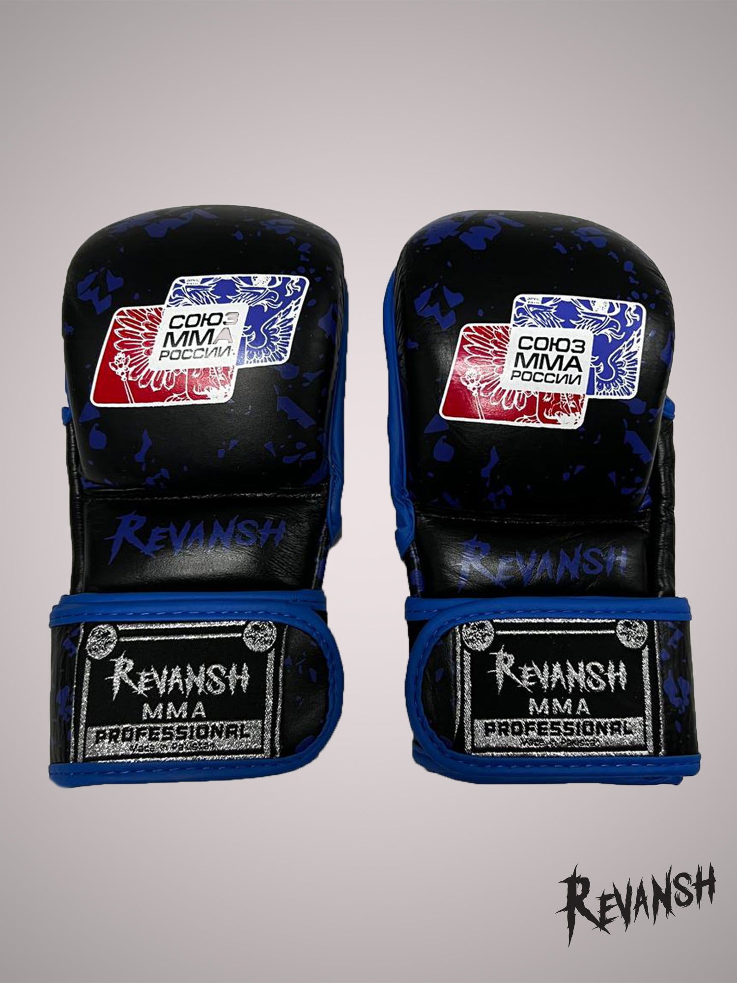Gloves HYBRID REVANSH MMA UNION OF RUSSIA, black-blue, leather