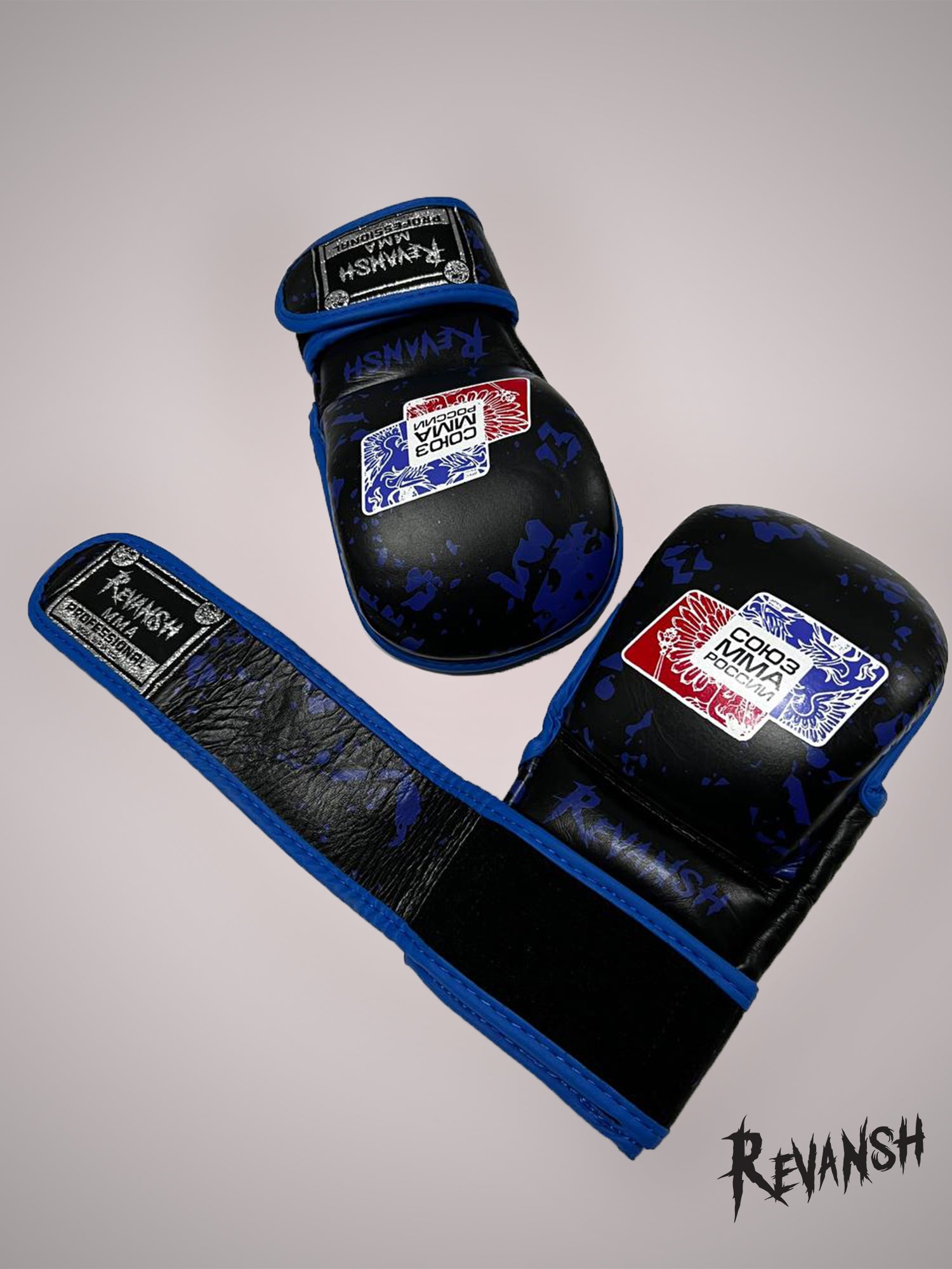 Gloves HYBRID REVANSH MMA UNION OF RUSSIA, black-blue, leather