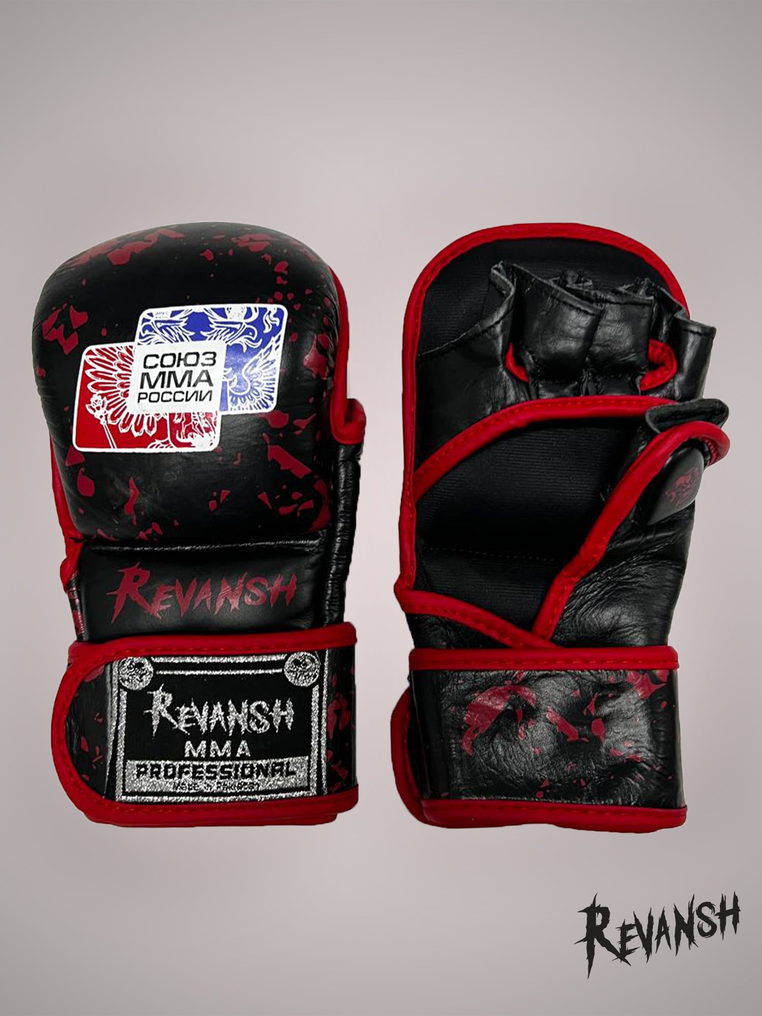 Gloves HYBRID REVANSH MMA UNION OF RUSSIA, black-red, leather