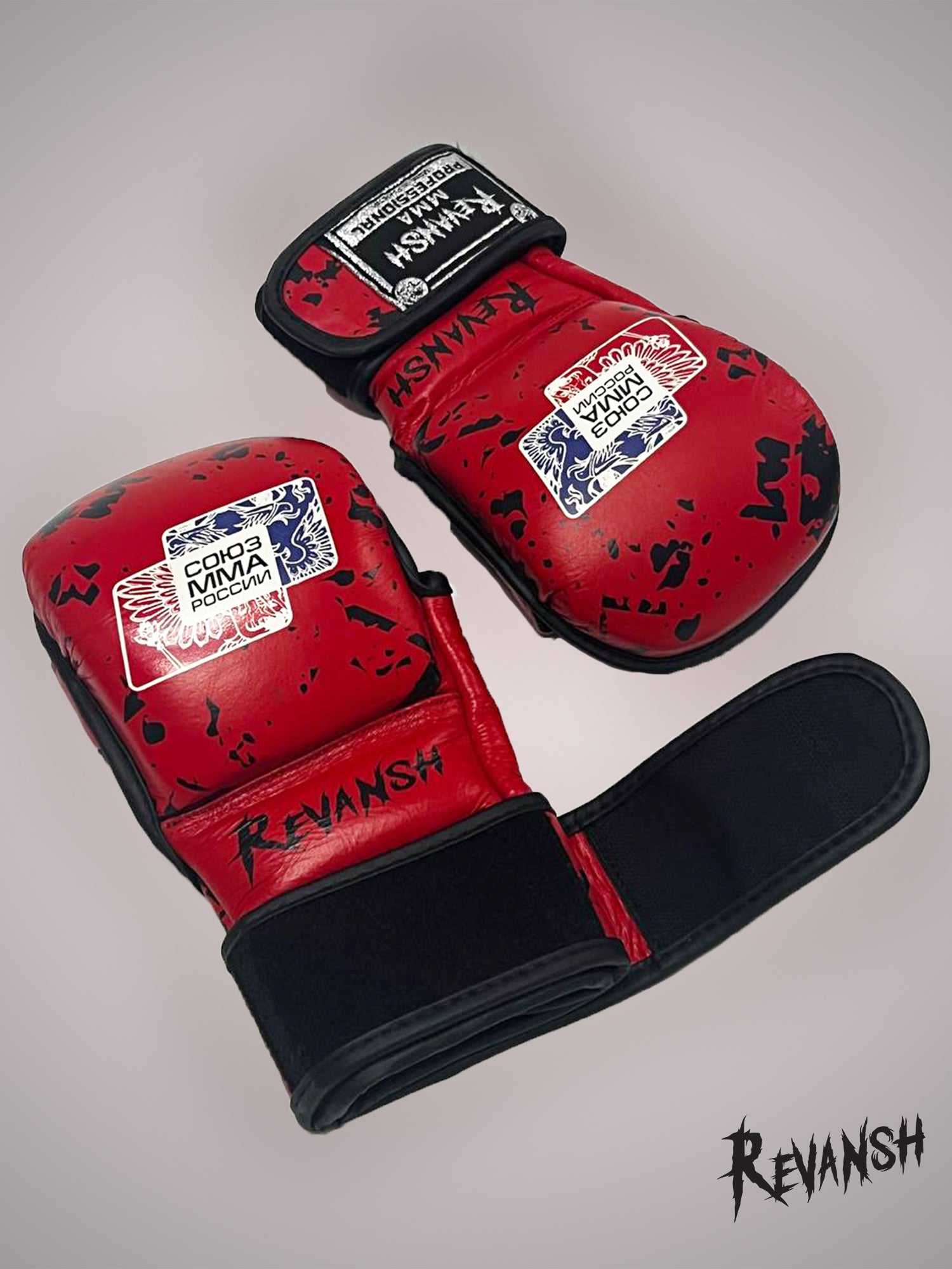 Gloves HYBRID REVANSH MMA UNION OF RUSSIA, Red , leather