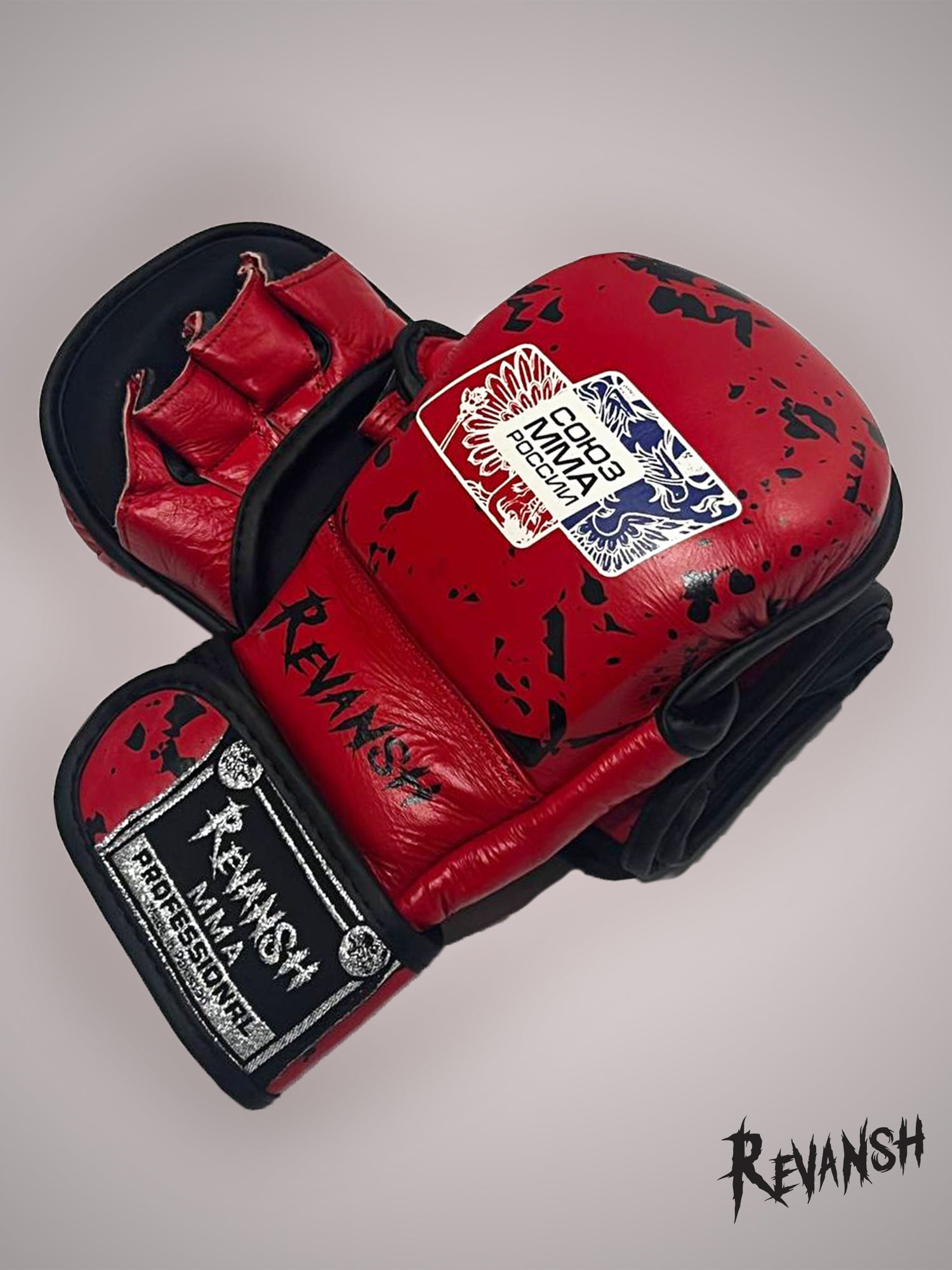 Gloves HYBRID REVANSH MMA UNION OF RUSSIA, Red , leather