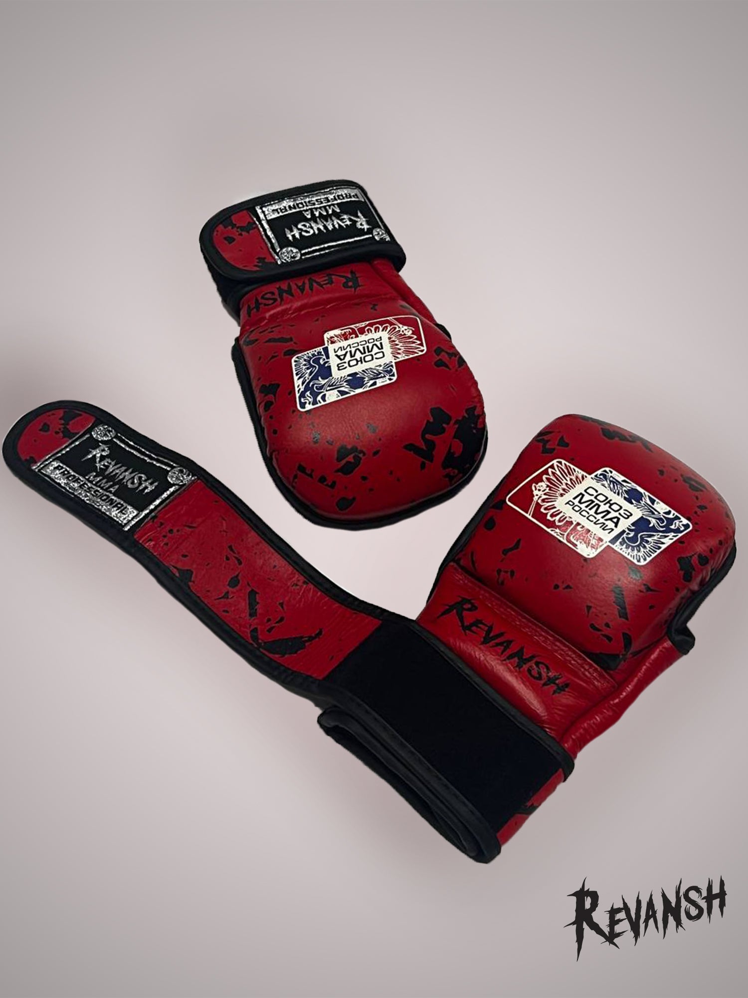 Gloves HYBRID REVANSH MMA UNION OF RUSSIA, Red , leather