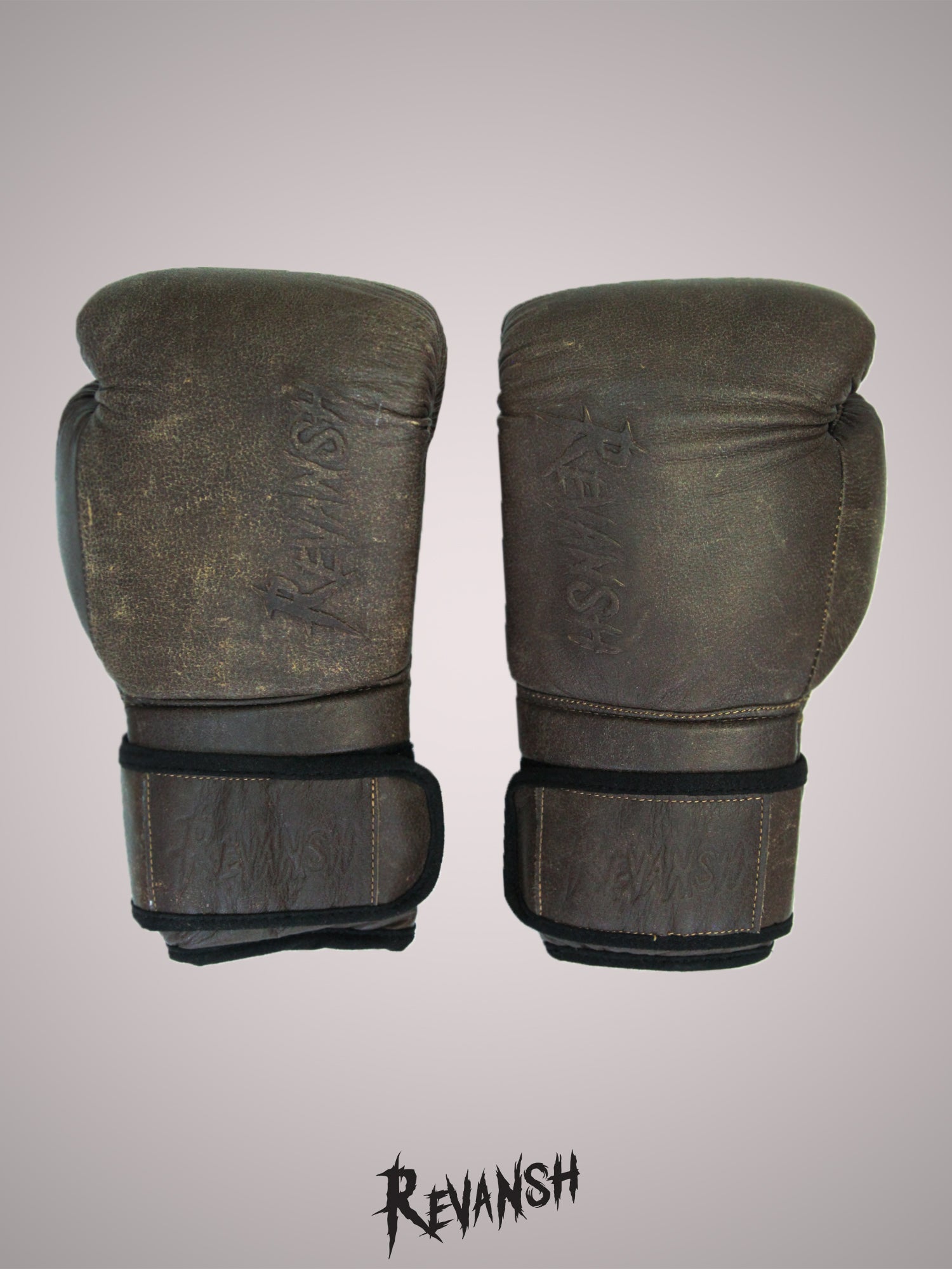 Boxing gloves RETRO, With Embossed Logo , brown, genuine leather
