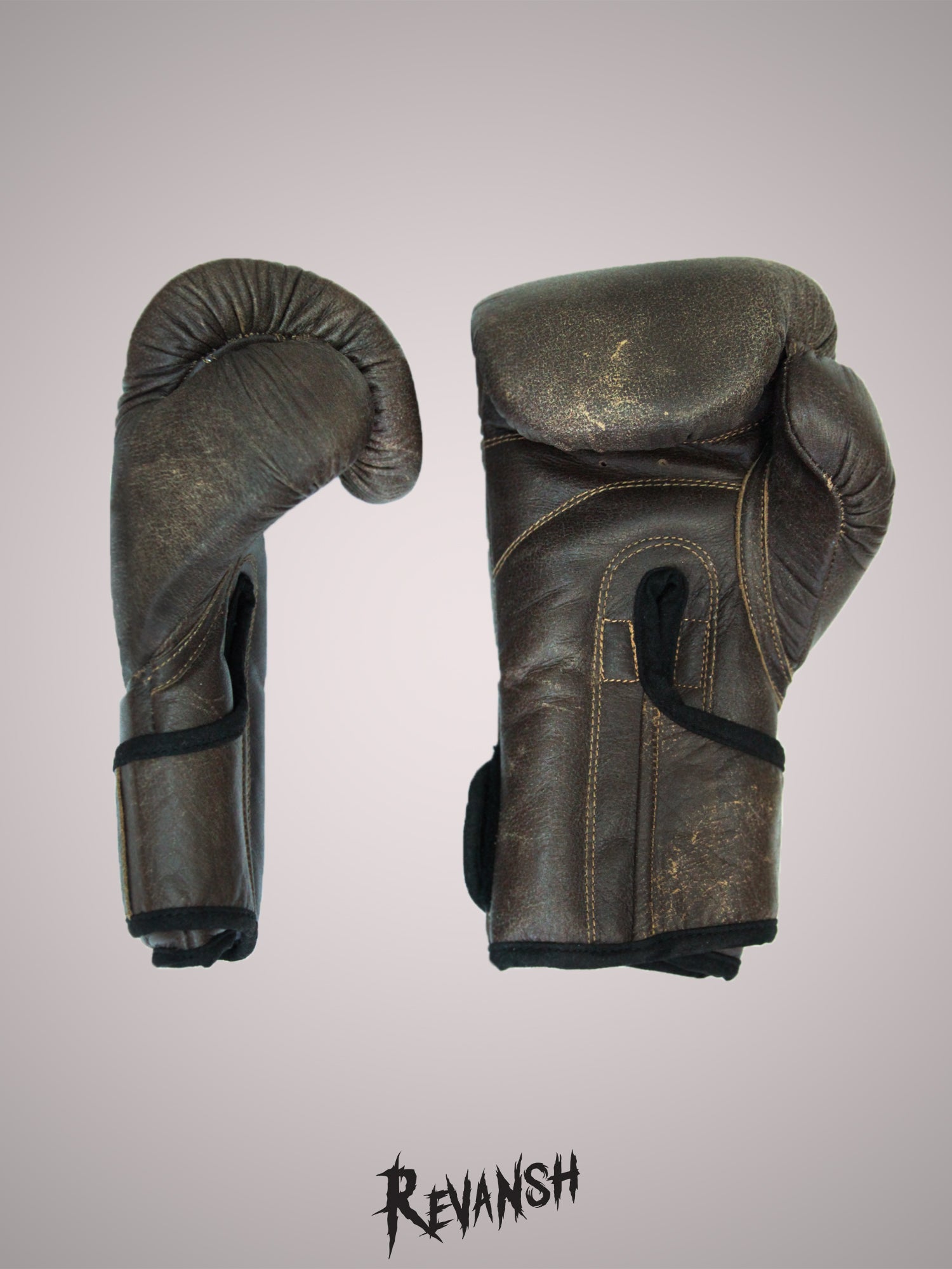 Boxing gloves RETRO, With Embossed Logo , brown, genuine leather