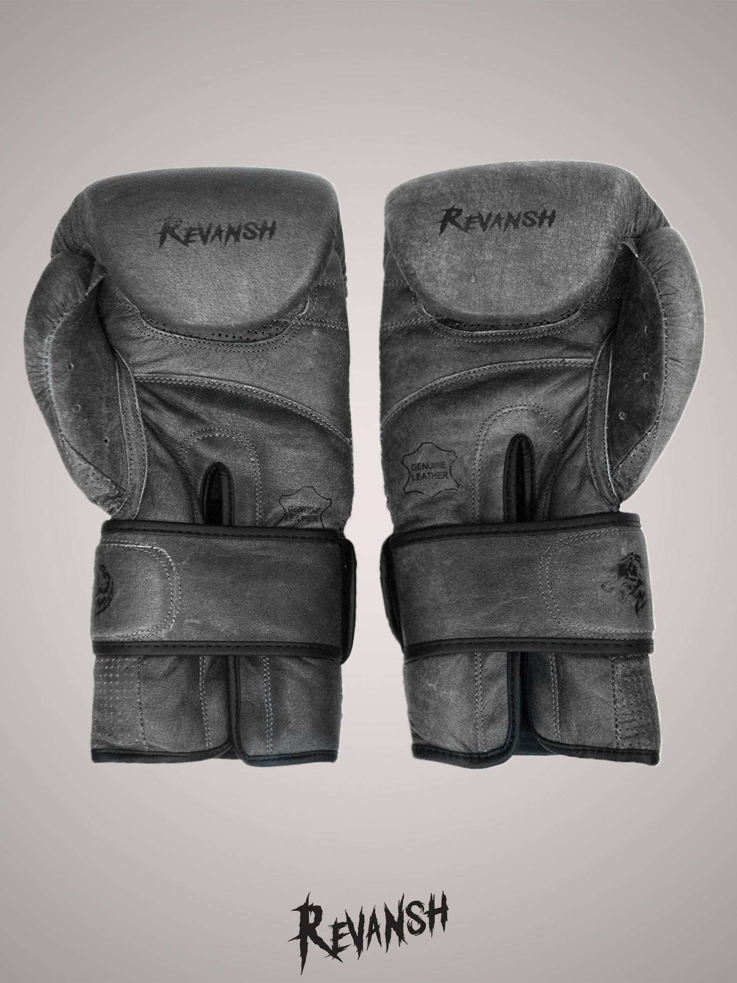 Boxing gloves REVANSH, Cracker, Grey & brown, genuine leather
