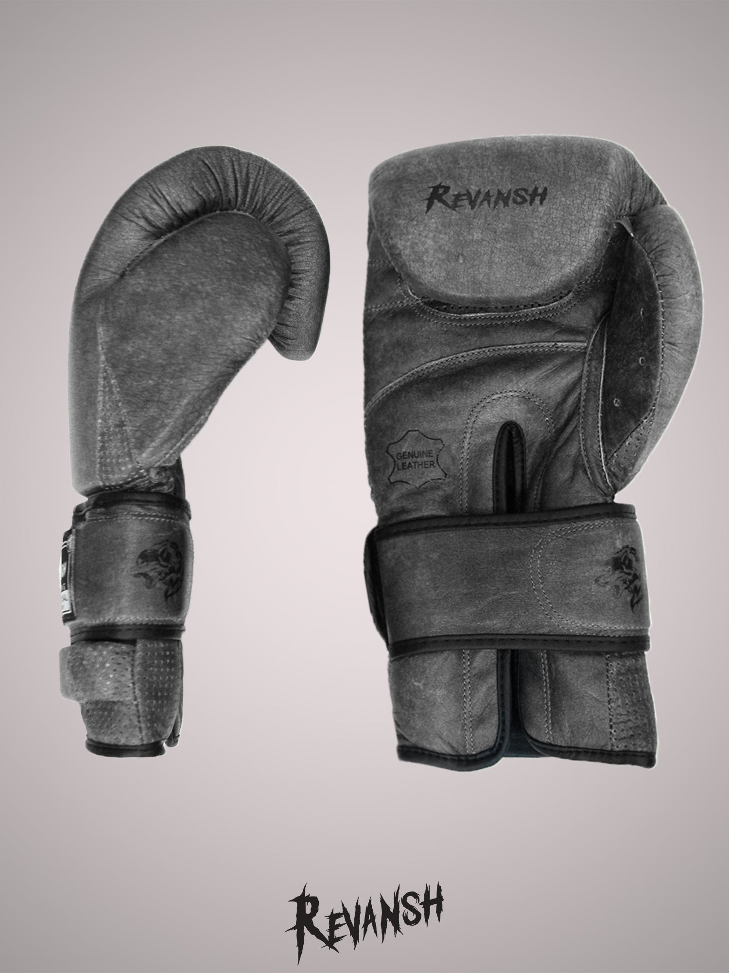 Boxing gloves REVANSH, Cracker, Grey & brown, genuine leather