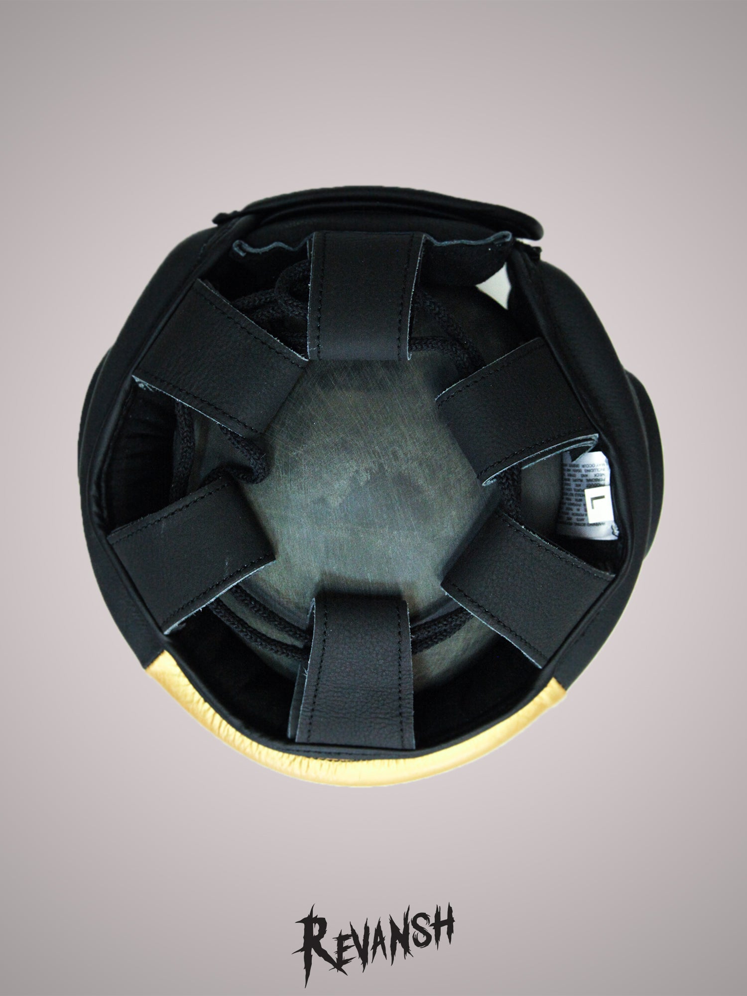 Bumper helmet, HGD004BLGN, black and gold, leather