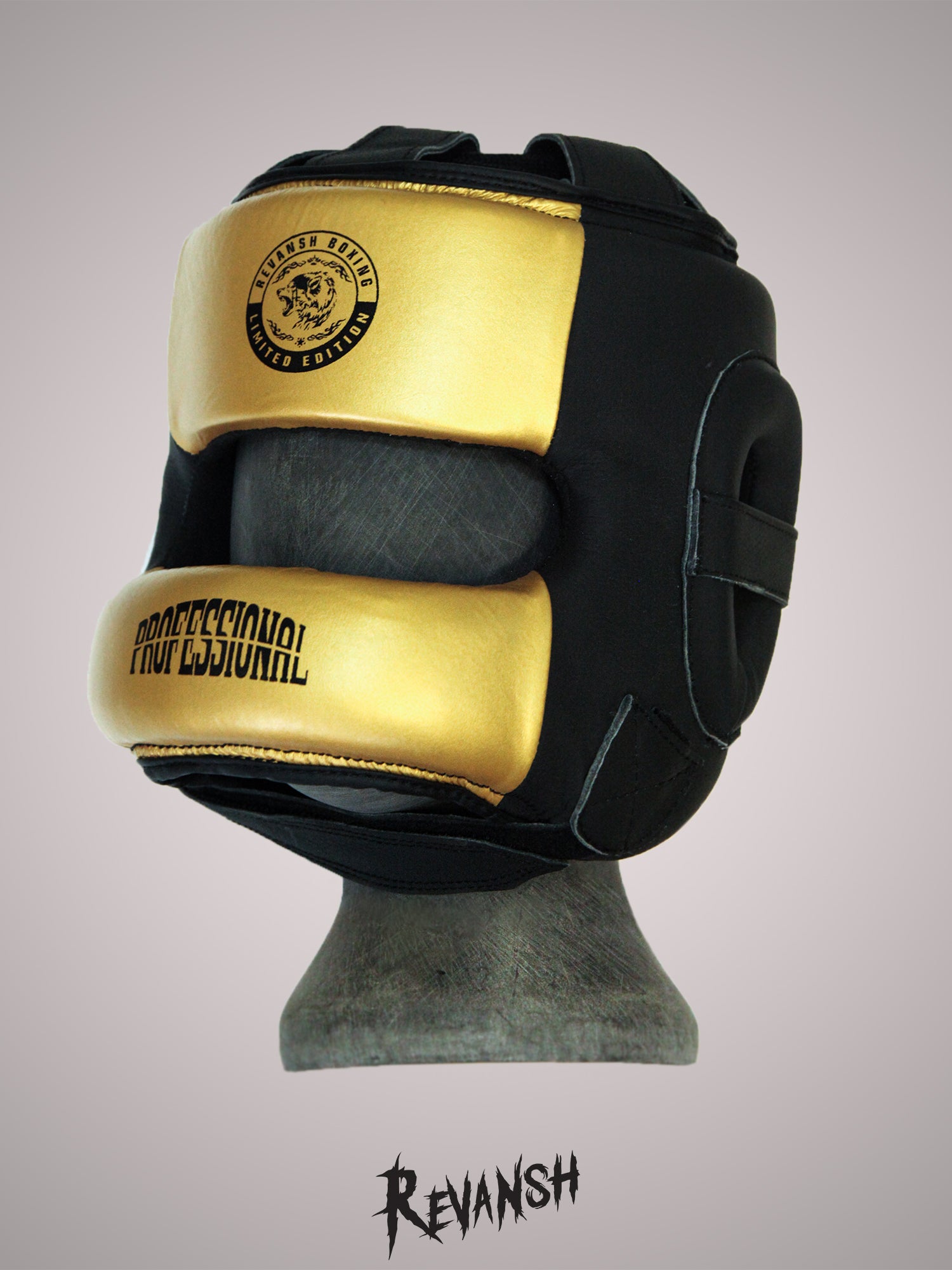 Bumper helmet, HGD004BLGN, black and gold, leather