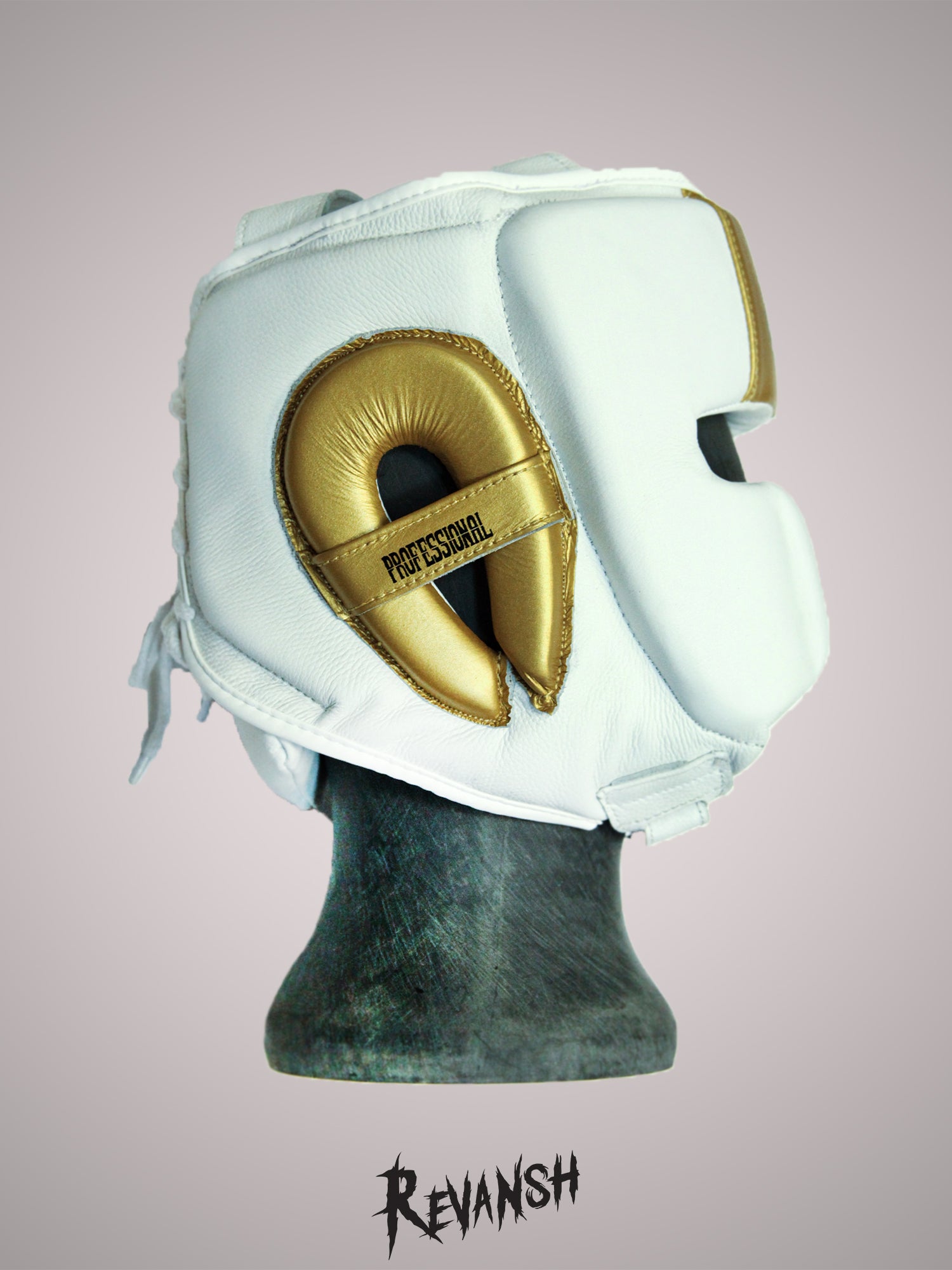 Mexican style helmet, HGD005WTGN, white and gold, leather
