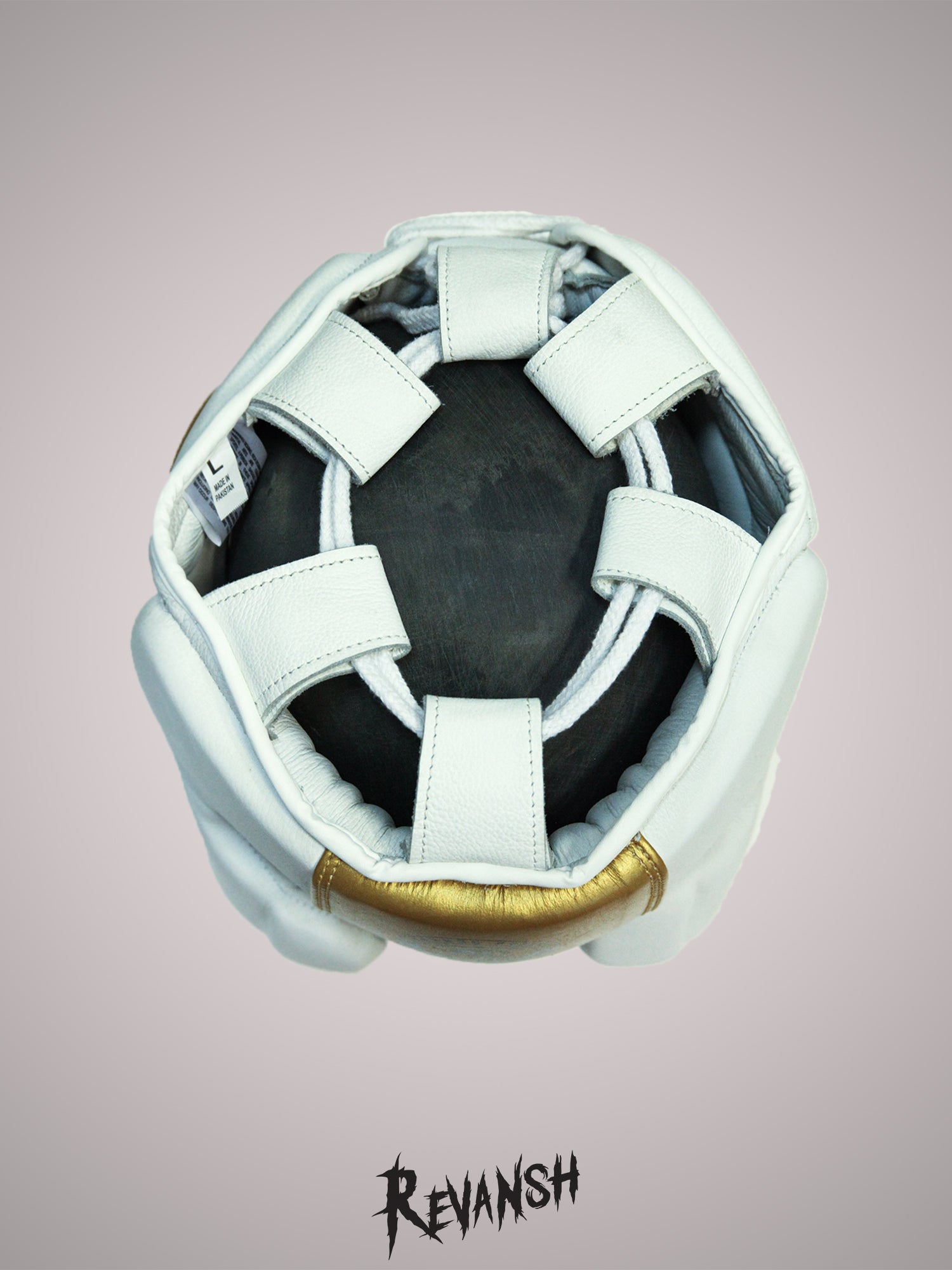 Mexican style helmet, HGD005WTGN, white and gold, leather