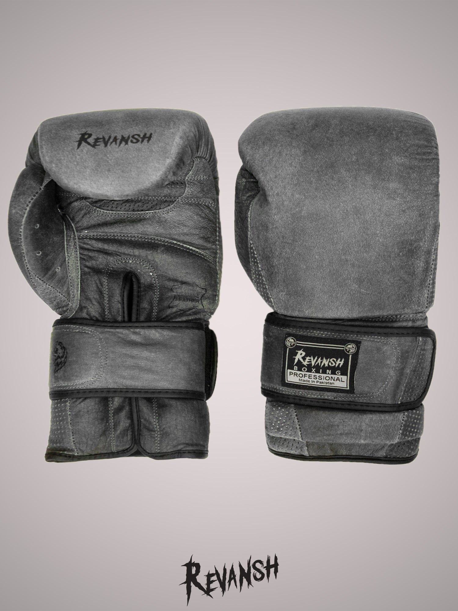 Boxing gloves REVANSH, Cracker, Grey & brown, genuine leather
